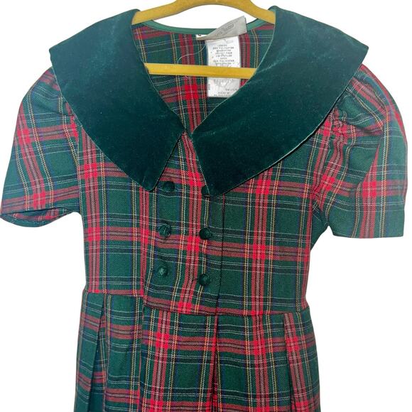 Vintage Christmas tartan plaid girls prairie maxi dress Velvet pilgrim collar - Picture 5 of 7